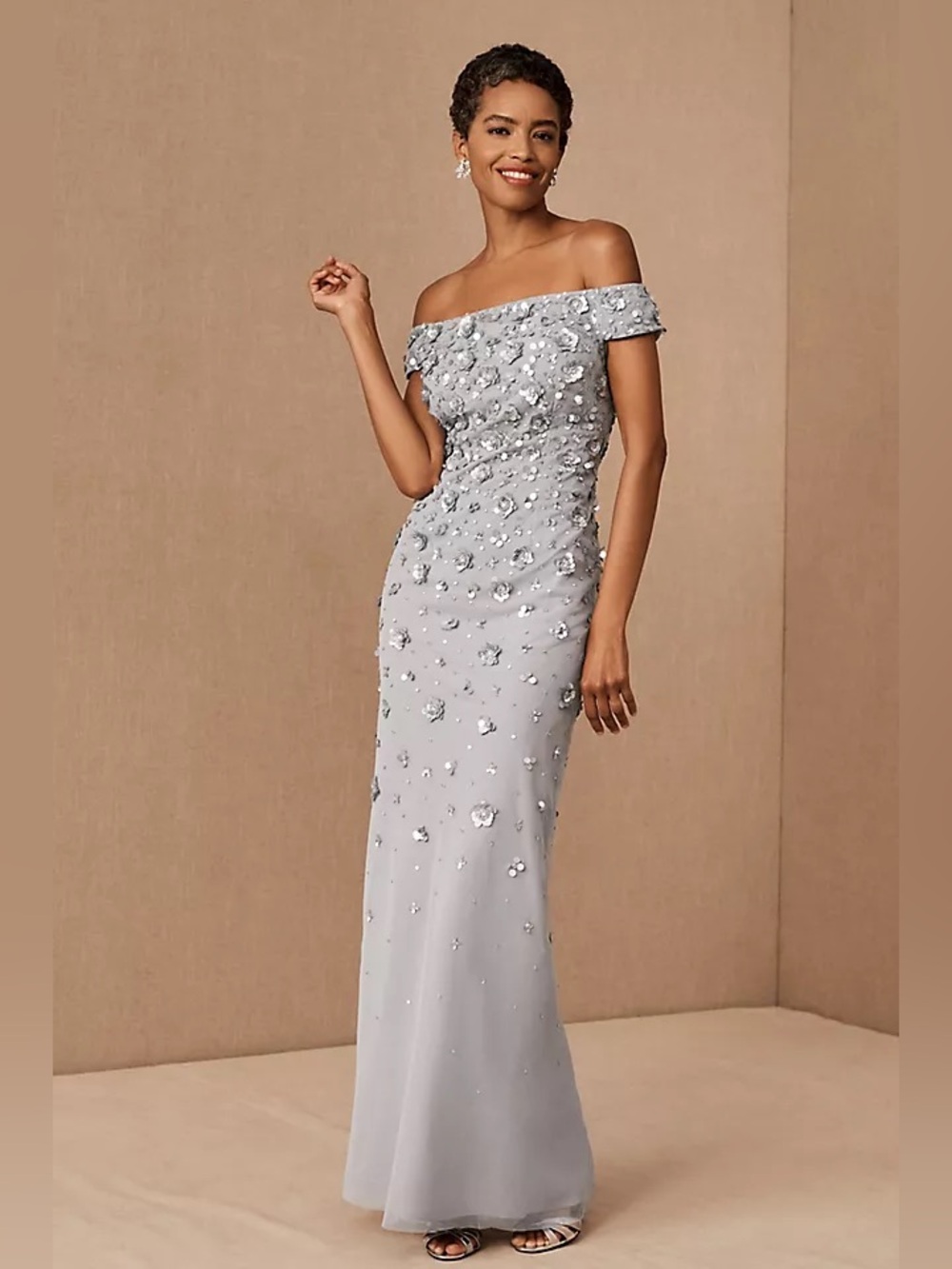 Adrianna Papell Rosie Dress | Size 8P | Dusty Blue